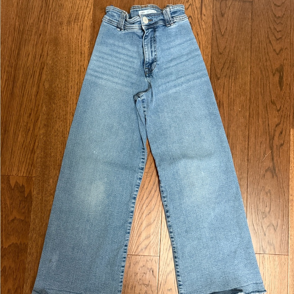 Zara Kids Light Blue Wide-Leg High-Rise Jeans